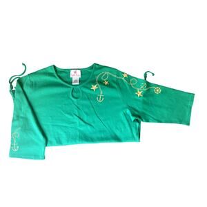 Quacker Factory Women's Green Nautical 3/4 Sleeve Keyhole Top Sz 1X